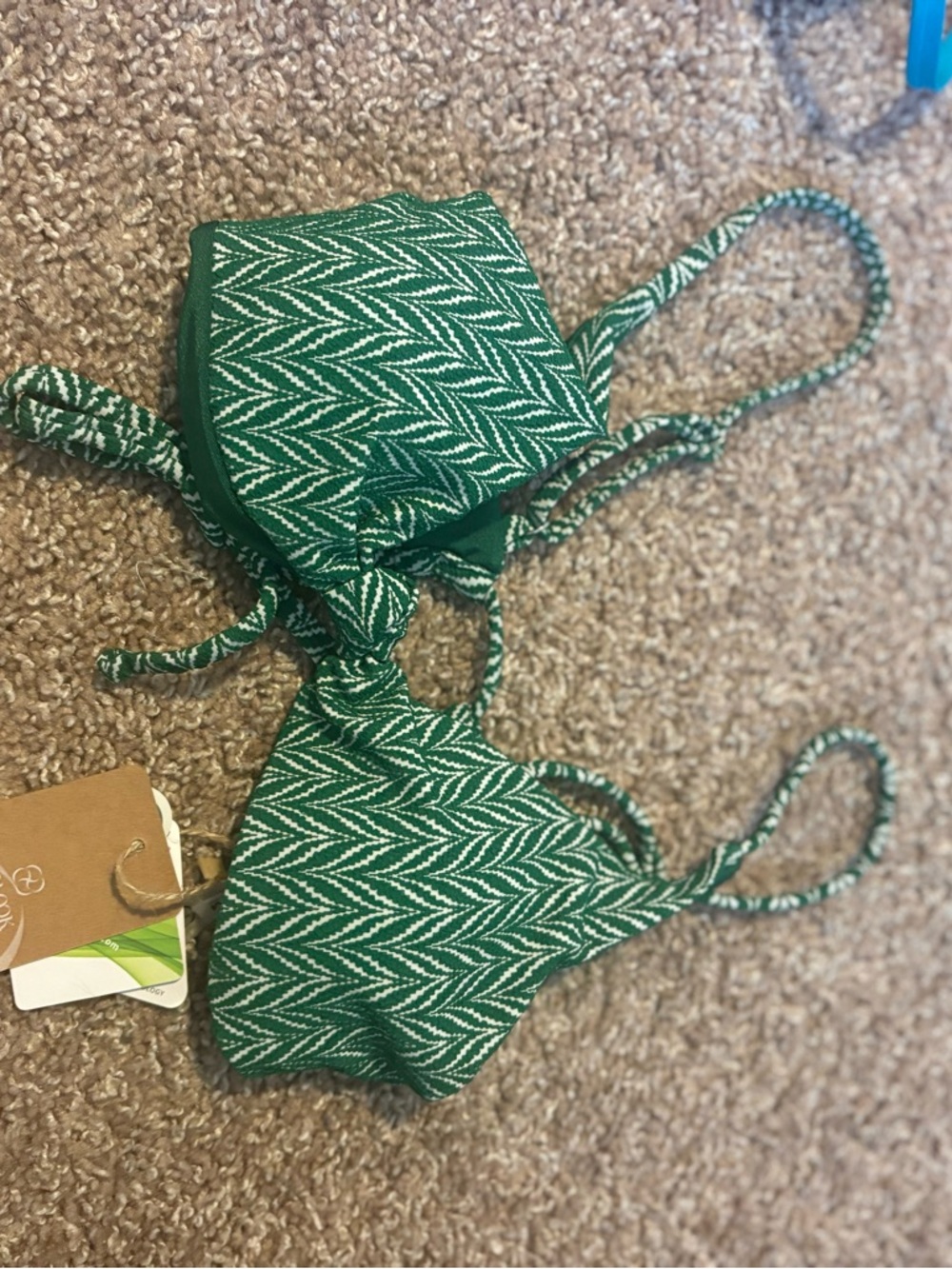 Green Chevron Tie-Back Bikini Top